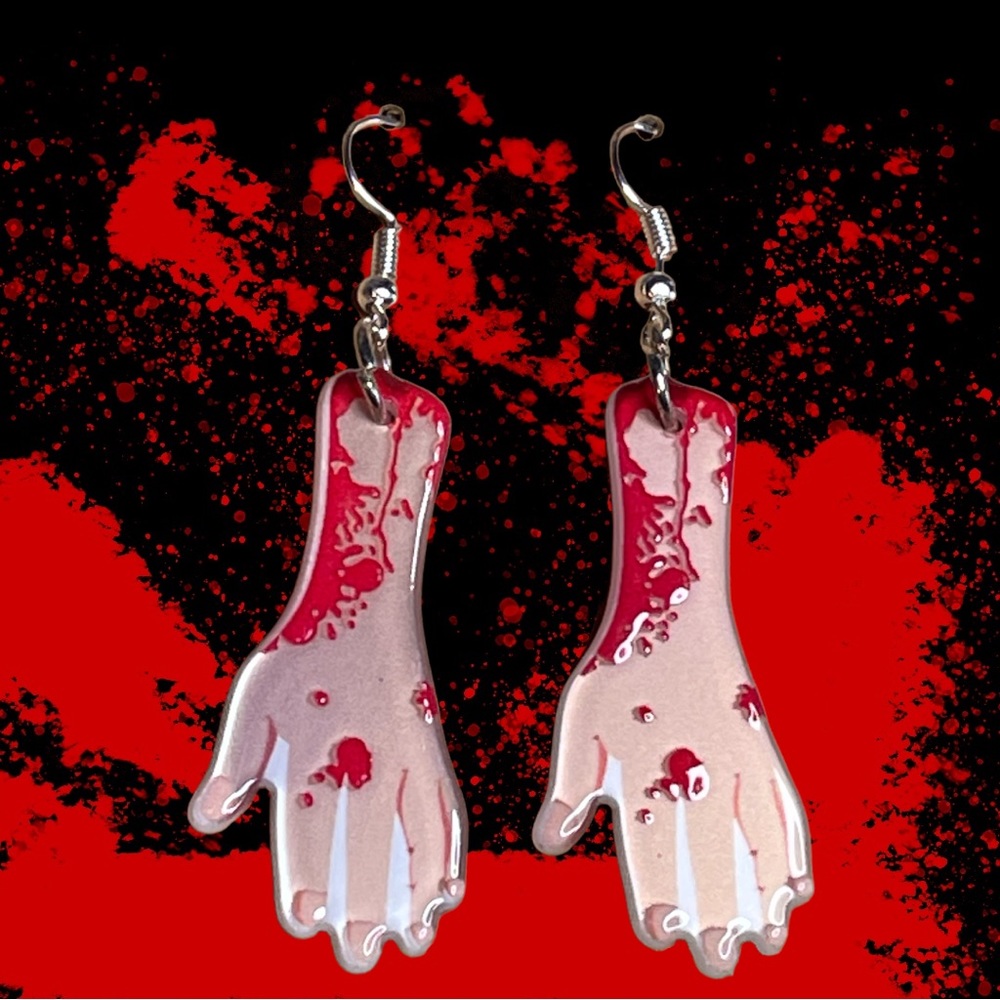 New horror severed hand Halloween earrings